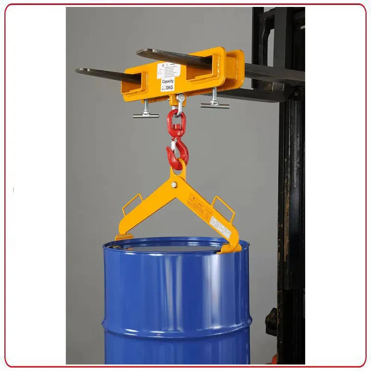 Forklift hook lifting attachment with rotatable hook and safety locking device