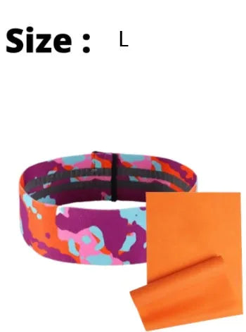 Anti-slip yoga resistance band hip belt in camouflage colours, sizes S 67x8cm, M 78x8cm and L 88x8cm