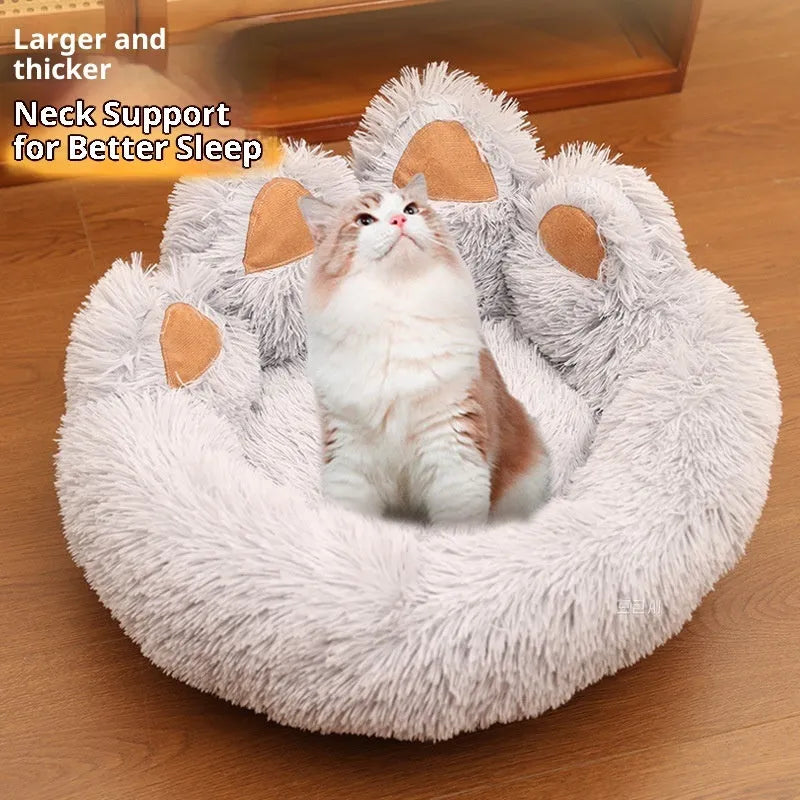 Plush thickened round pet bed in gray with soft cloth surface for dogs and cats, 50cm diameter
