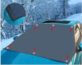Magnetic car windshield cover with 6 magnets, black and silver, 210x125cm on a car windshield for snow protection