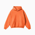 Men's loose-fit cotton terry hooded sweater in a solid colour, shown with drop-shoulder sleeves.