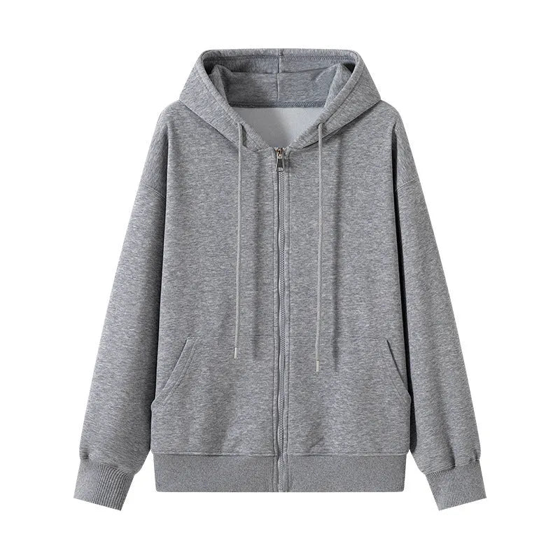 Loose long sleeve cardigan top in solid colour polyester, shown in black light grey grey dark grey beige pink blue