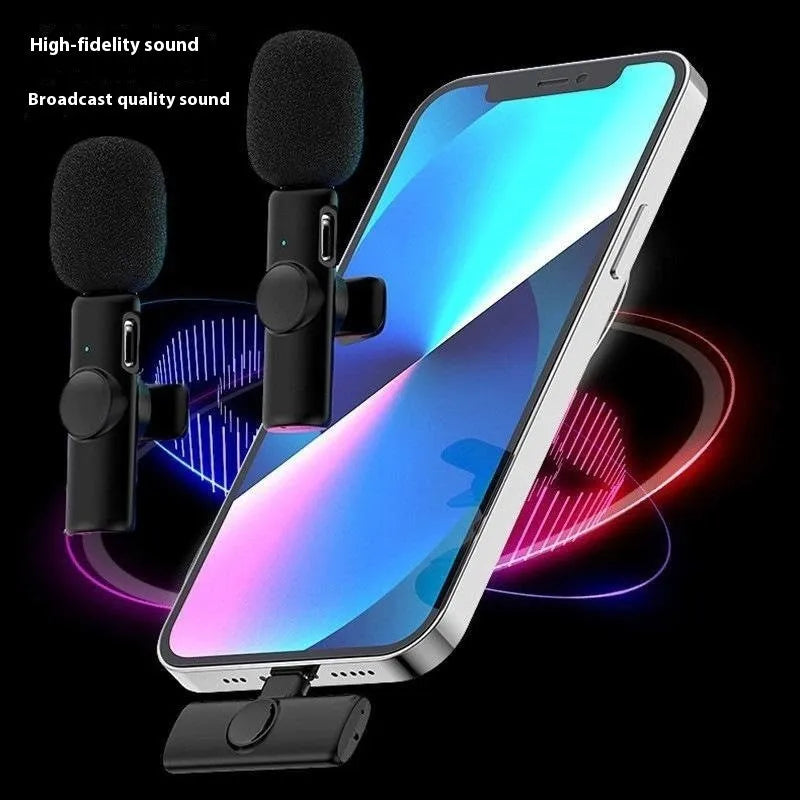 Wireless collar clip microphone for outdoor video recording with multiple interface connection options