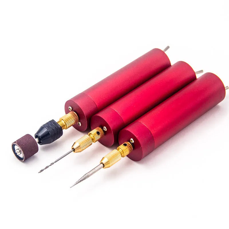 Small aluminium USB electric drill grinder with three drill bits and wrench for craft work