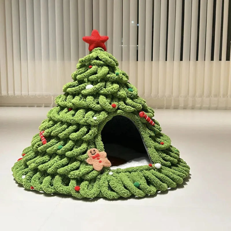 Grey handmade felt cone cat house with enclosed tent design for indoor cats