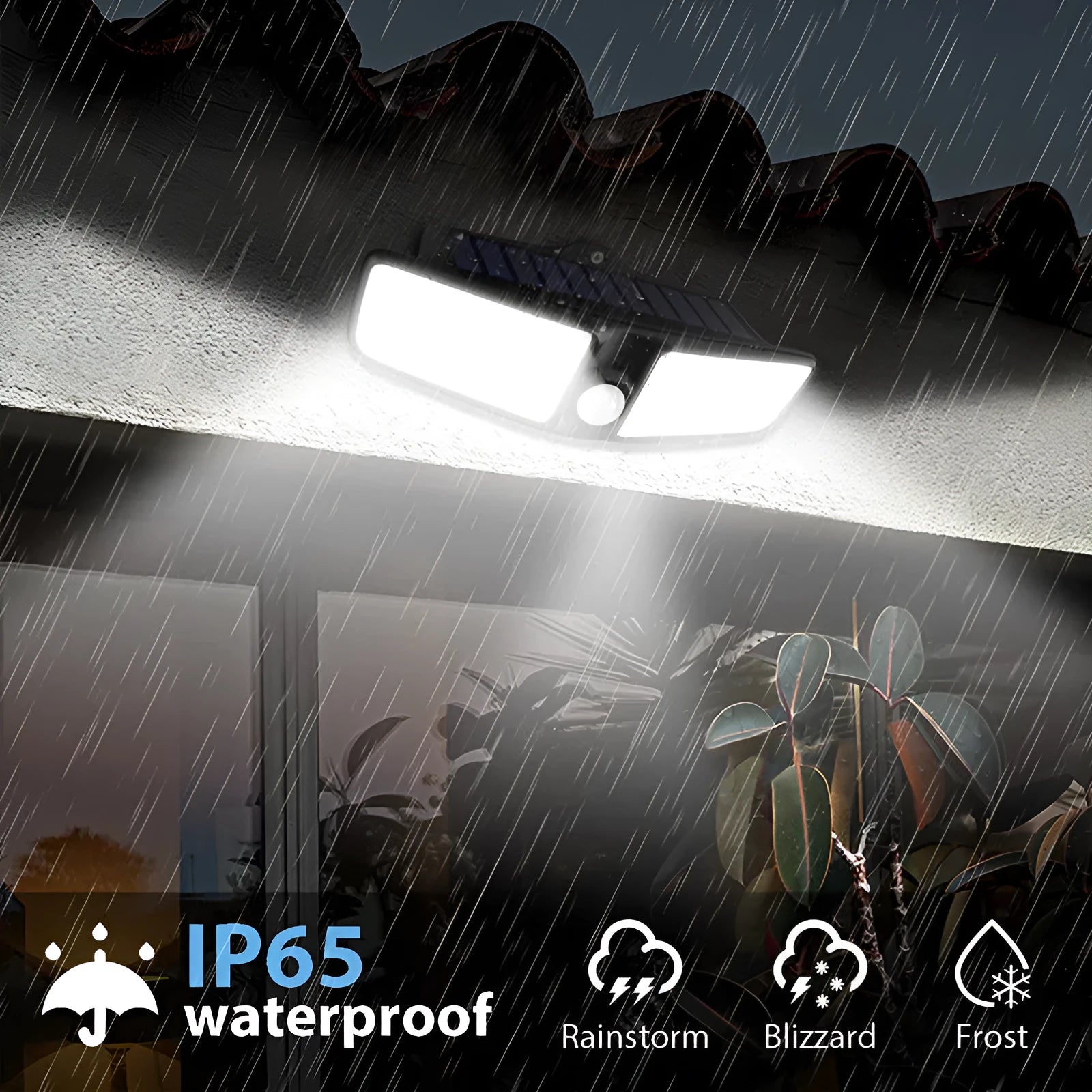 Outdoor solar light decoration 100LED wall lamp with IP65 waterproof design on a garden fence