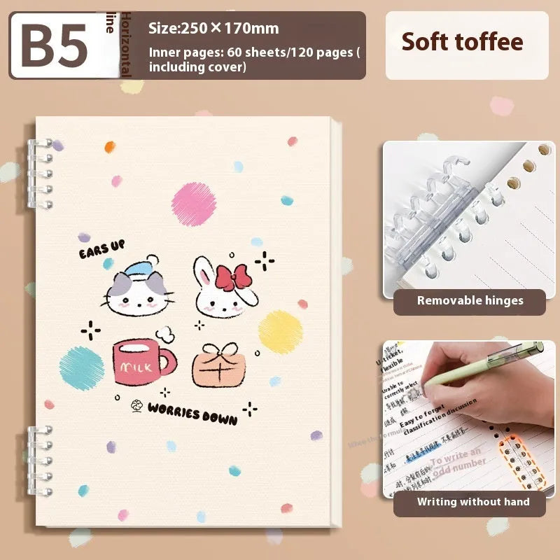 A5 thickened loose-leaf notebook with detachable coil, 60 sheets, 20.3x14.0 cm, cute cover style