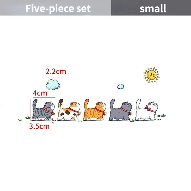 Five walking cats car sticker in waterproof PVC material available in three sizes for vehicle decoration