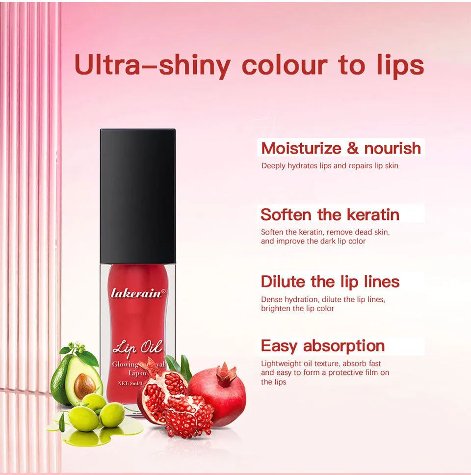 LakeRain lip gloss in 8ml container with seven colour shade options