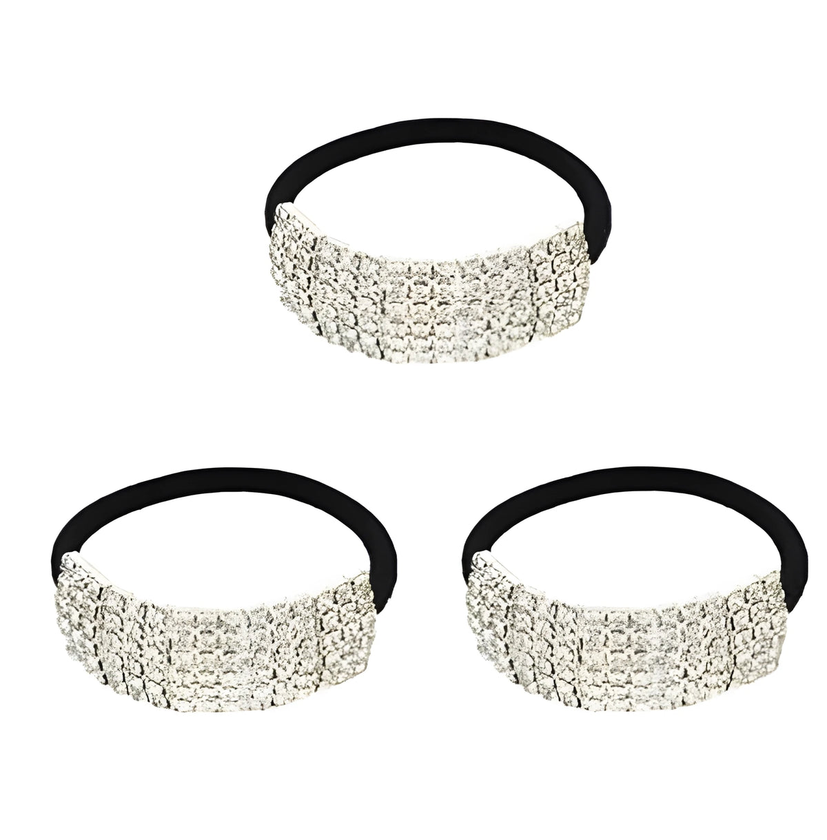 Set of three silver rhinestone hair rings with white crystal detail for women, Fashion OL style