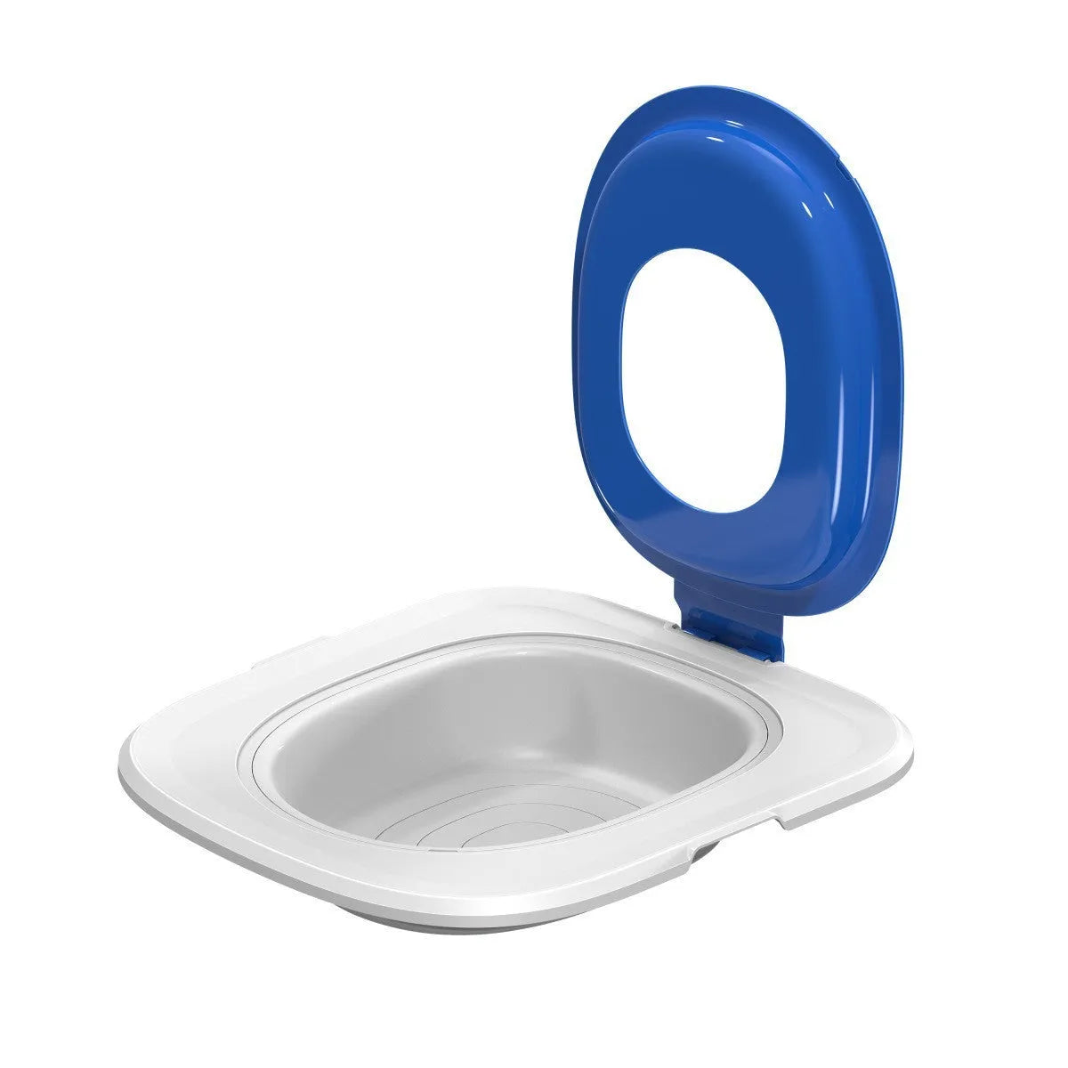 Fifth generation blue cat toilet trainer with new shape mat on a floor