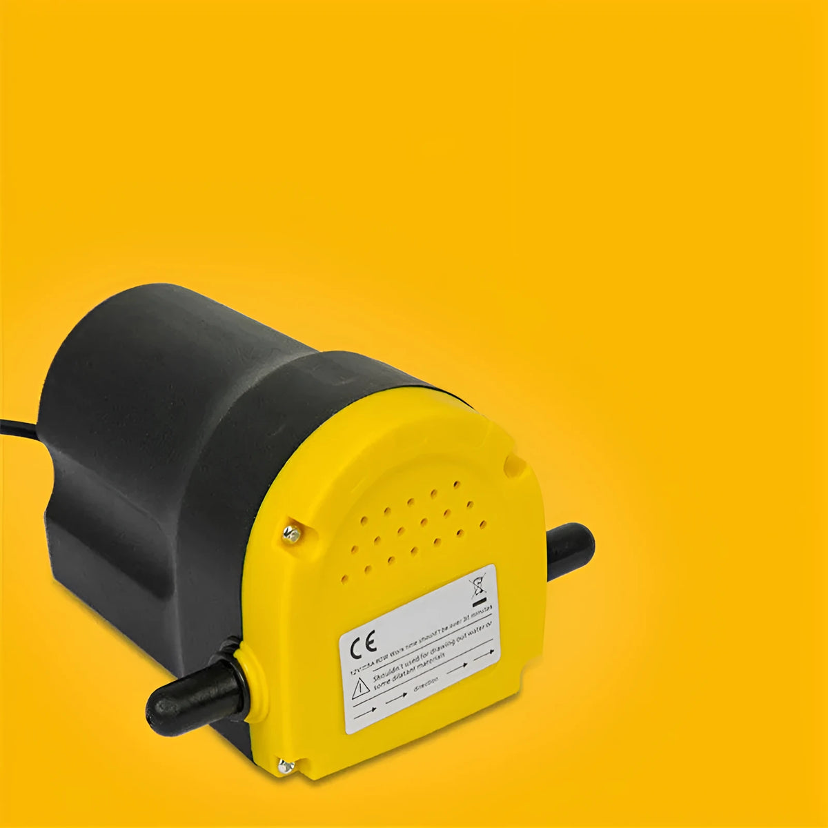 Yellow electric oil pump with cast aluminium body, 12V 24V DC, 60W, 2–3 L/min flow, 1.2m inlet pipe.