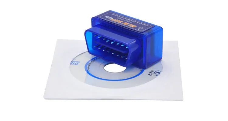 Compact black OBD2 Bluetooth diagnostic scanner for reading car engine fault codes.
