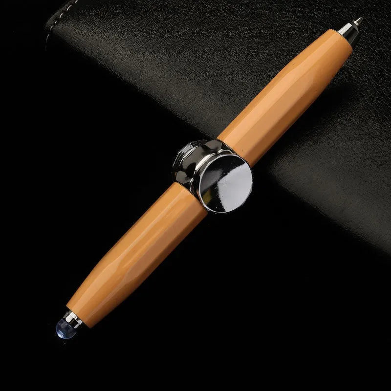 Metal gyro ballpoint pen with spinning mechanism and coloured ink refill options