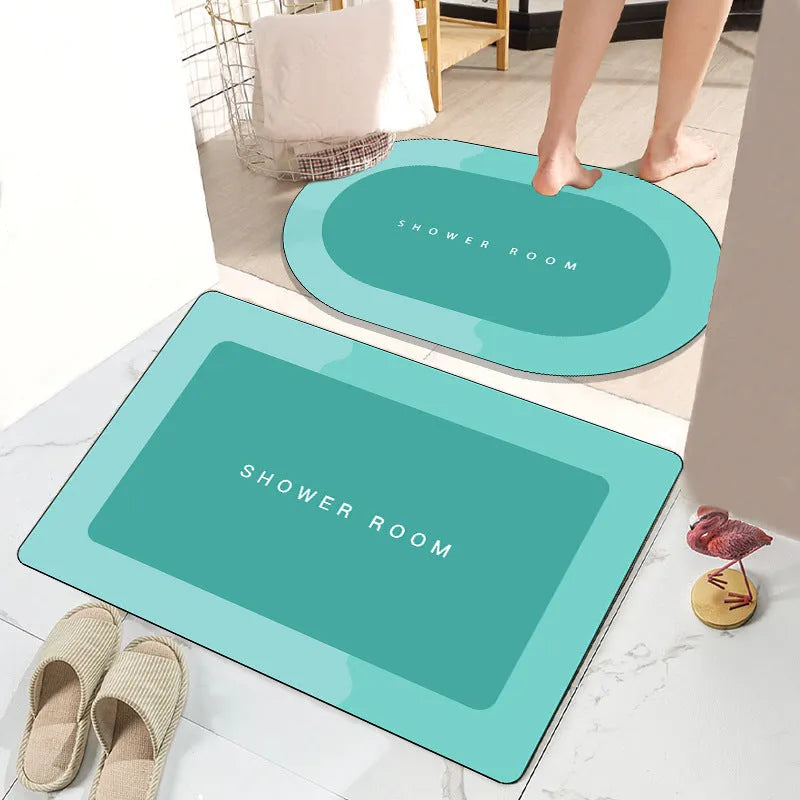 Modern simple check pattern bathroom floor mat with crystal velvet surface and non-slip woven base