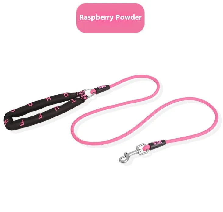 Polyester dog leash with hand holding rope section in four colour options