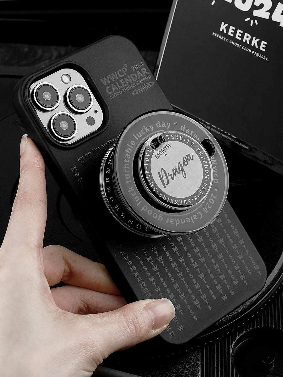 Black biodegradable silicone phone case with rotating bracket for iPhone, full edge wrapping