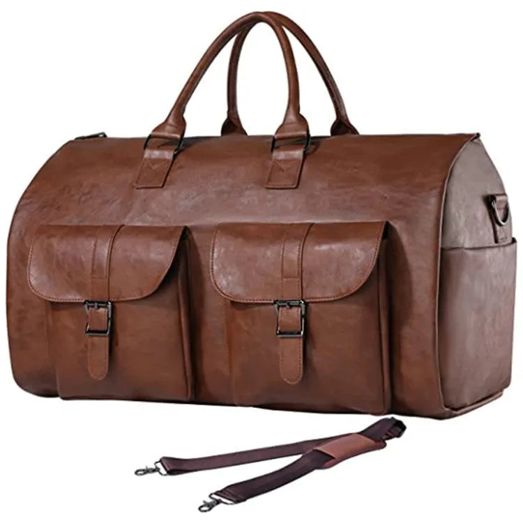 Convertible travel clothing carry-on luggage bag in waterproof PU leather, solid colour, 36-55L capacity