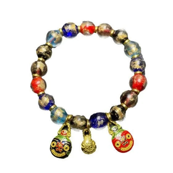 Ancient French Glaze Year glass bracelet with geometric shapes and auspicious court patterns in one of six colours.