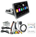 10.1 inch Android car stereo with rotating LED screen, Bluetooth control, and 1024x600 resolution.