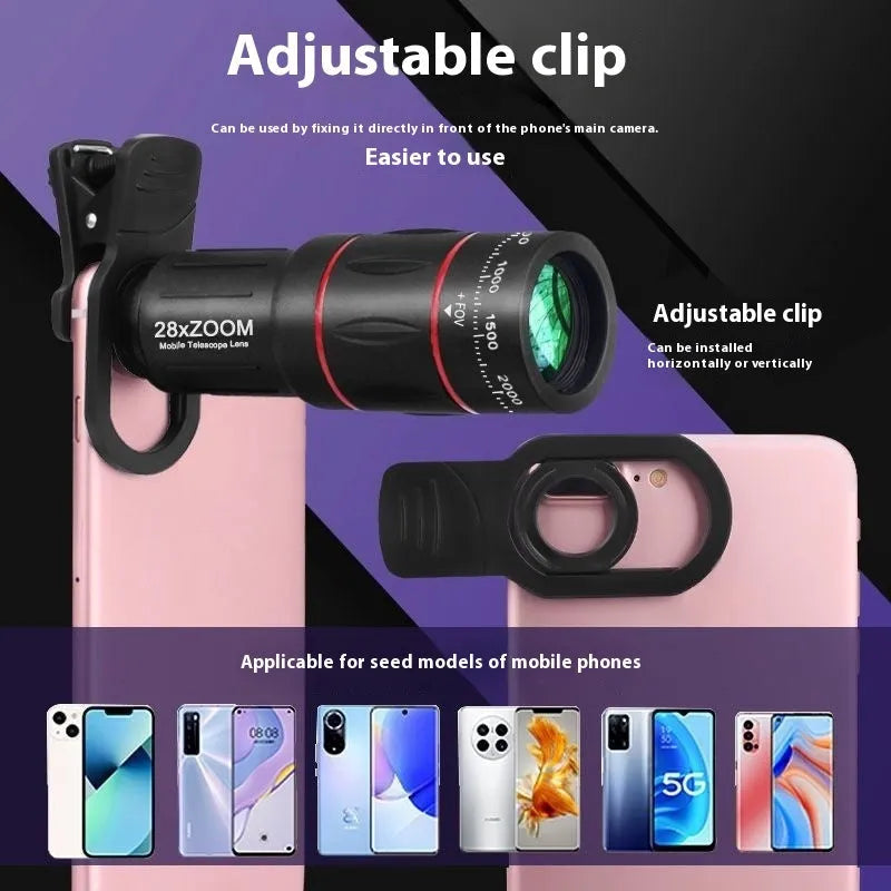 Mobile phone long-focus telephoto lens bracket set with 18× monocular telescope standard set on a smartphone