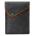 Flat felt bag computer bag in dark gray with magnetic buckle closure, polyester lining, medium hardness