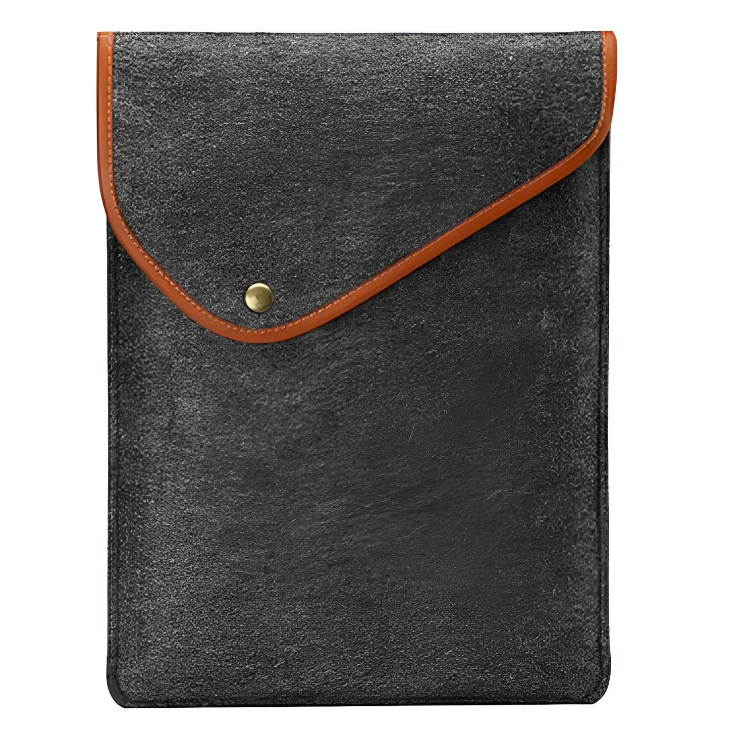 Flat felt bag computer bag in dark gray with magnetic buckle closure, polyester lining, medium hardness