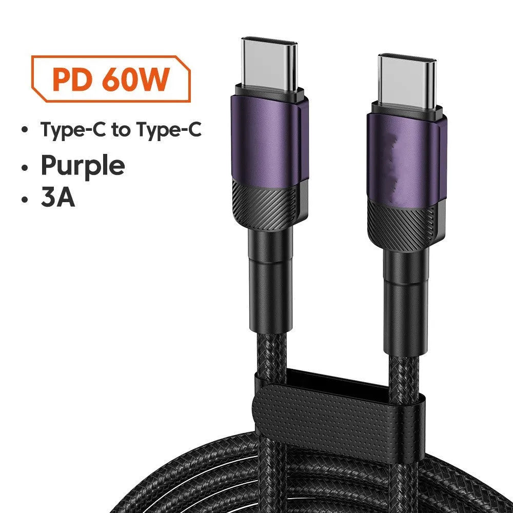 Black woven USB cable with aluminium alloy connectors shown at 100W fast charge length options