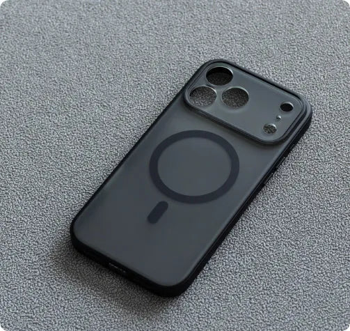 Magnetic phone case for iPhone 17 with anti-fall protection in transparent black finish
