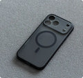 Magnetic phone case for iPhone 17 with anti-fall protection in transparent black finish