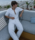 Printed polyester zipper sweater jacket and pants suit with 3D stereo pattern in street style.