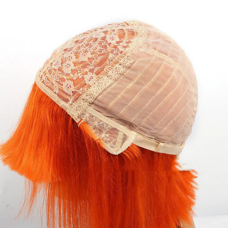 Real hair full bangs headgear wig in short straight style, 10 inches, Qi bangs, mechanised construction