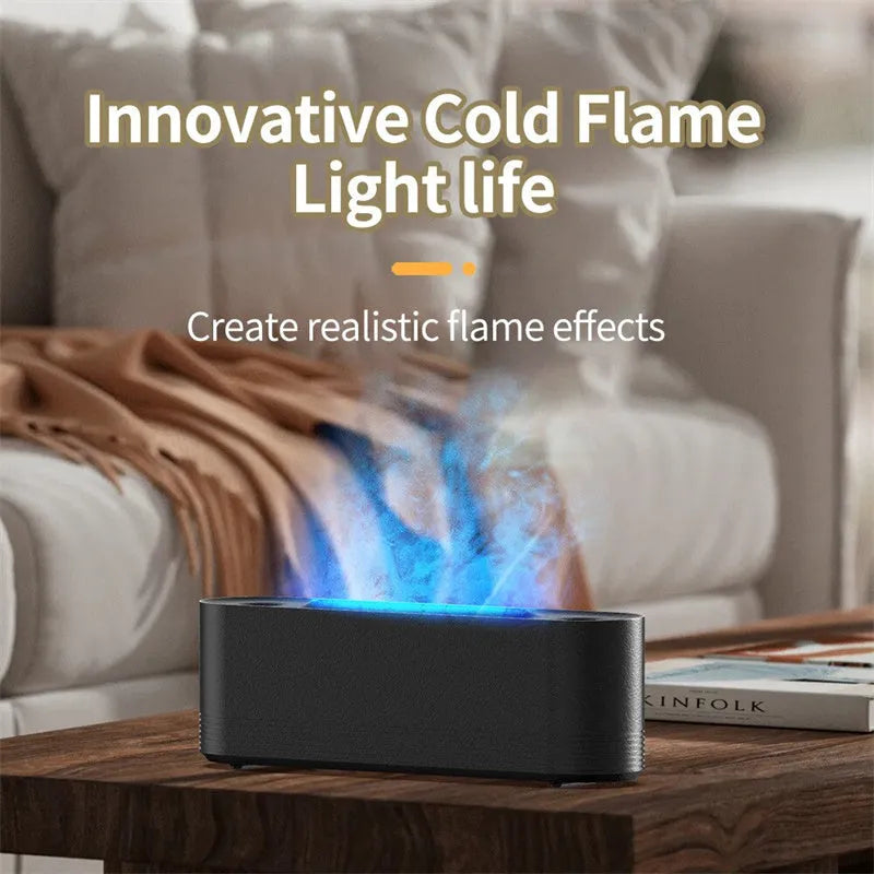 Flame Air ultrasonic humidifier and aroma diffuser with LED light display in black or white