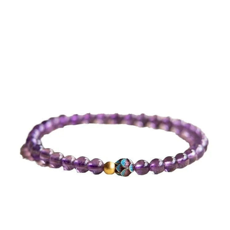Purple lotus charm bracelet with retro Chinese student styling for women