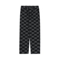Fashion checkerboard jacquard jeans for men, straight loose fit cotton, black colour, size S to XL