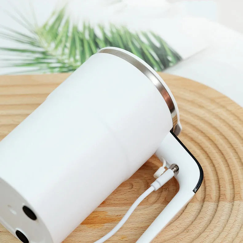 Black or white electric automatic stirring coffee mug with LCD screen and USB charging cable