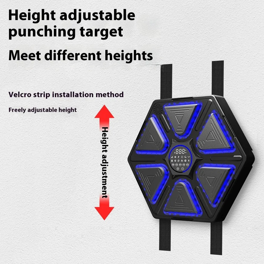 Electronic boxing wall target with LED display and musical feedback system for home training