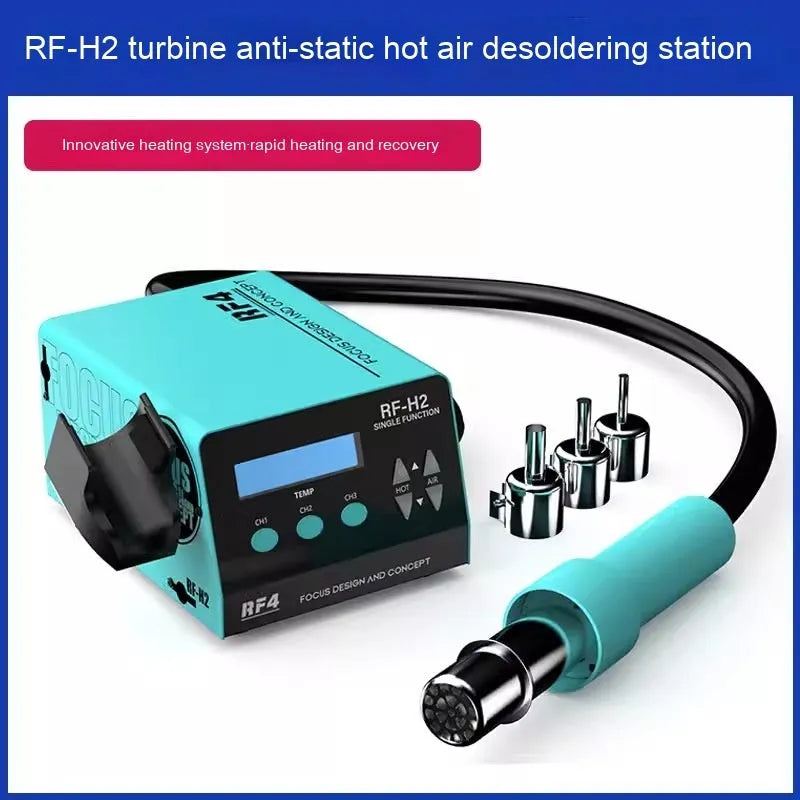 RF4H2 digital display heat gun with three nozzles for electronics repair work