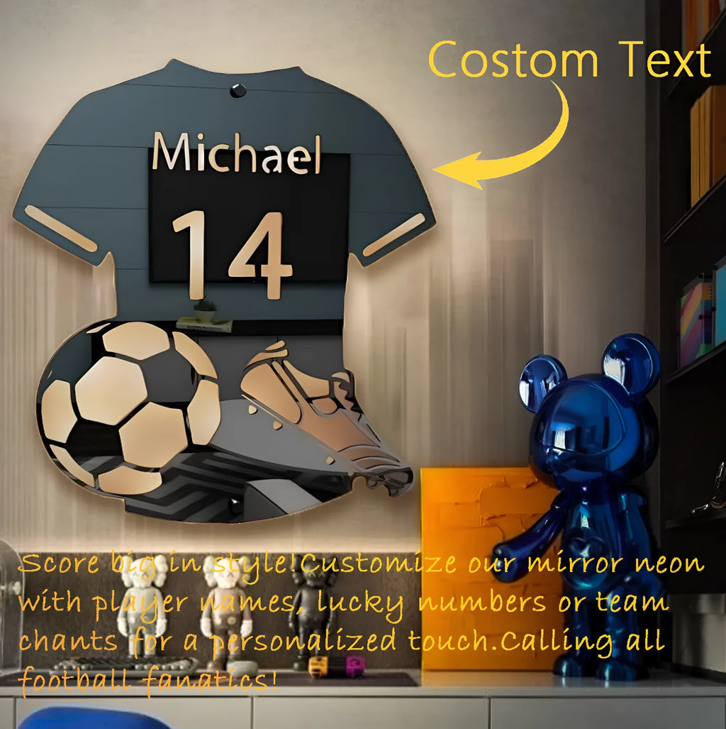 Football Jersey Luminous Mirror LED Illuminated Mirror Light Personalised 12 Colour Remote Control Acrylic Frame Night Light Small 30x35cm Large 37x42cm Extra Large 55x48cm for Bedroom Decor Gift