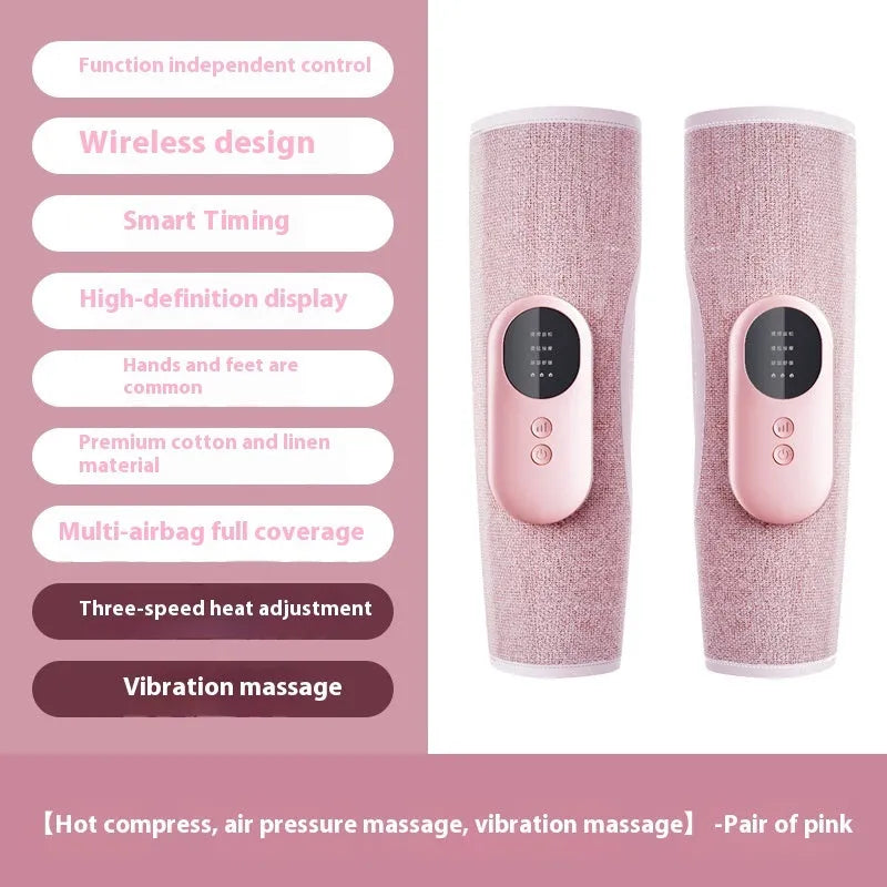 Multi-functional leg massager with heat compression wireless remote control pink gray blue