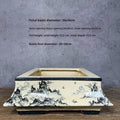 Handmade glazed ceramic flower pot with blue and white hand drawn Chinese style pattern, 34cm size