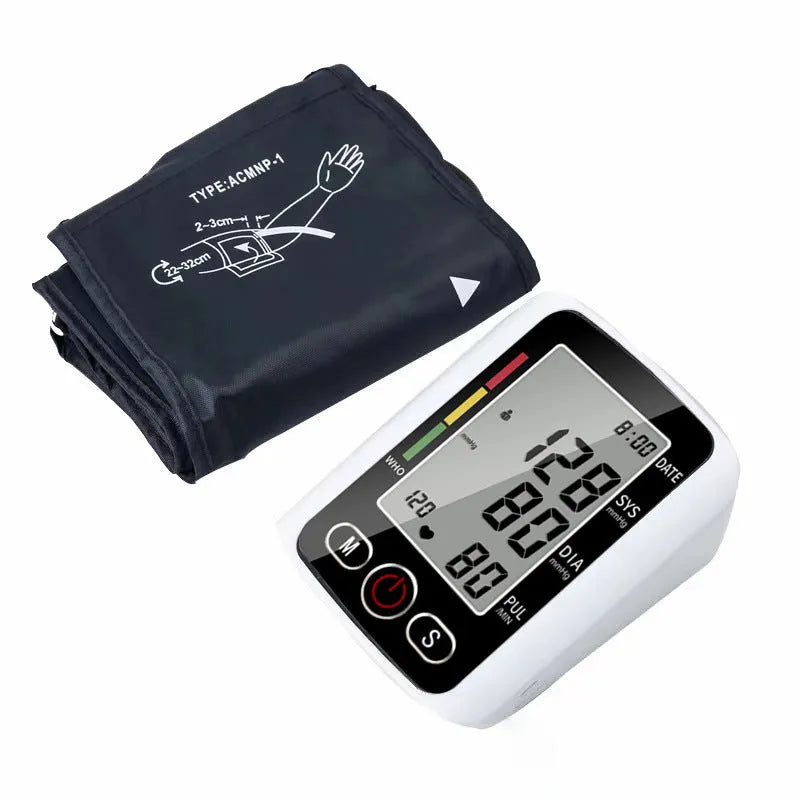 Automatic electronic arm sphygmomanometer with large screen display on a table