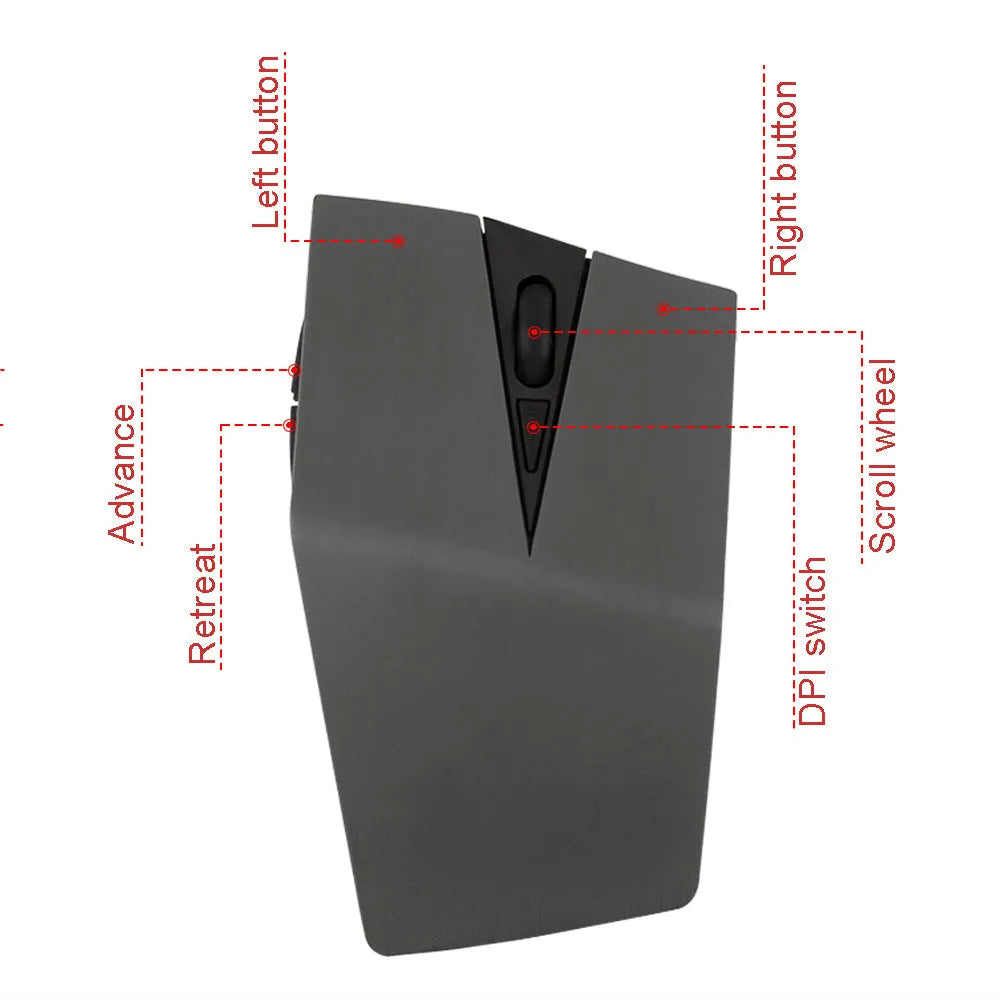 Wireless invisible optical mouse for laptops in black, gold, silver grey, or light gold, shown with USB receiver