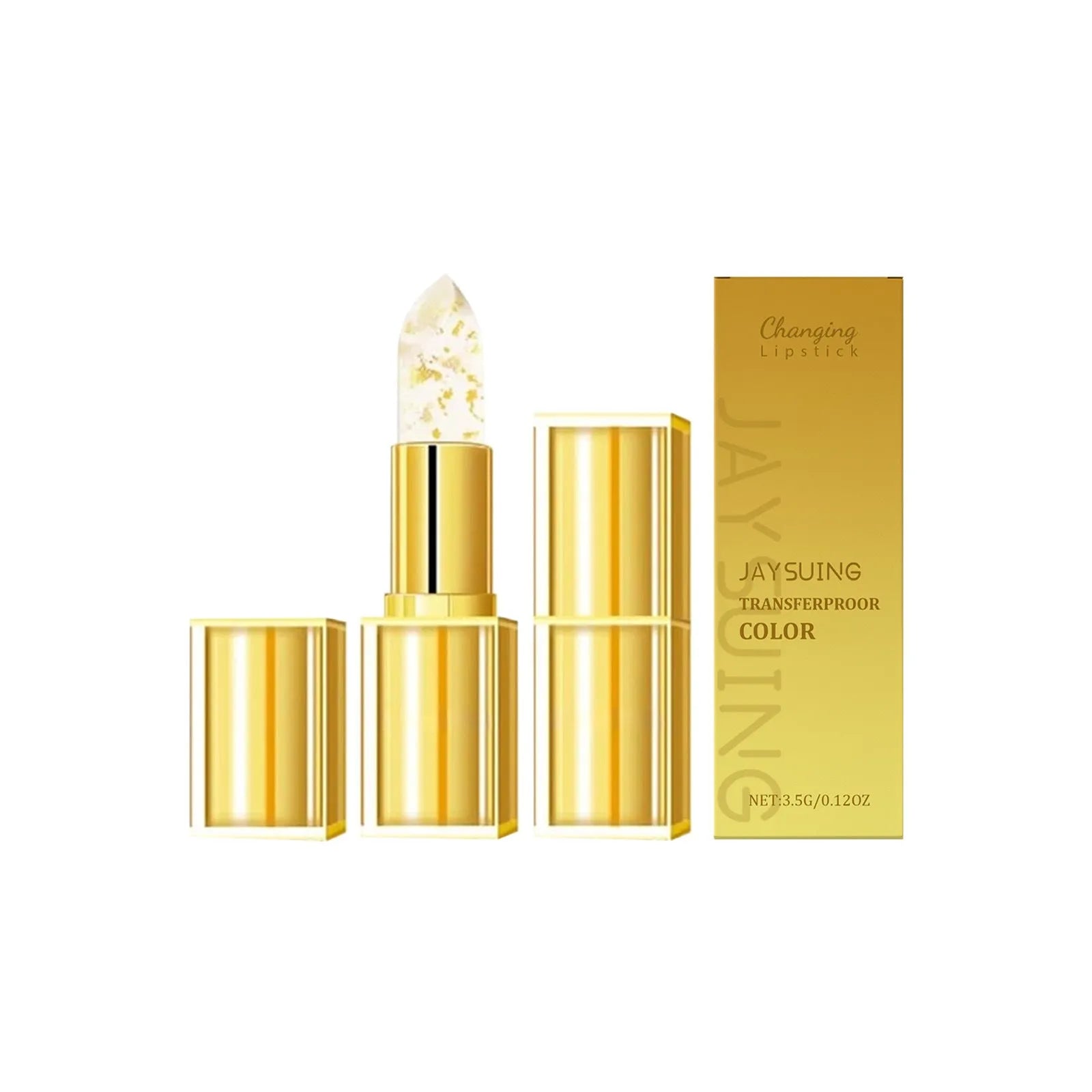 Gold foil nourishing lipstick in square 2.6cm case with 3.5g content