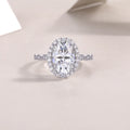 Moonlight Pupil egg-shaped moissanite wedding ring set on platinum-plated S925 silver band with gift box and GRA certificate