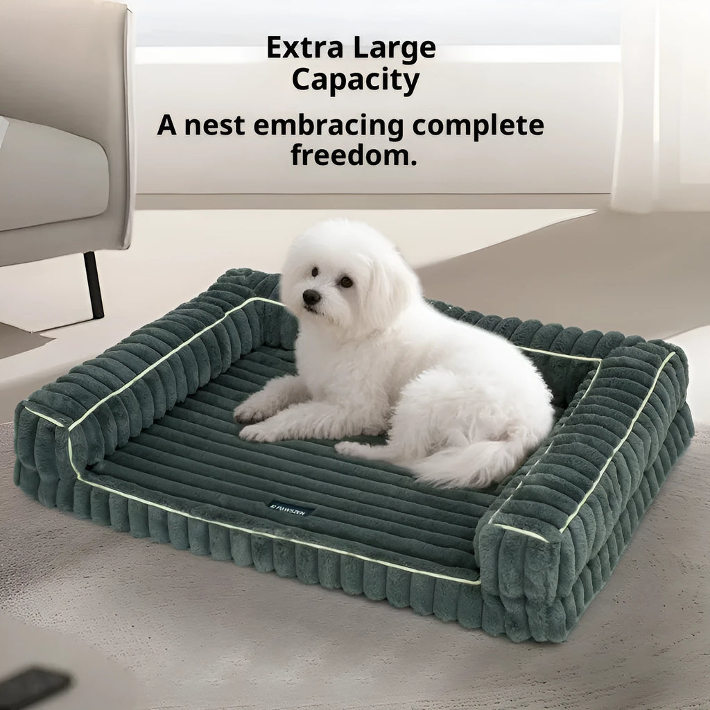 Kennel stripe dehaired angora removable pet bed for dogs, corduroy cushion, grey colour, 100x75cm size