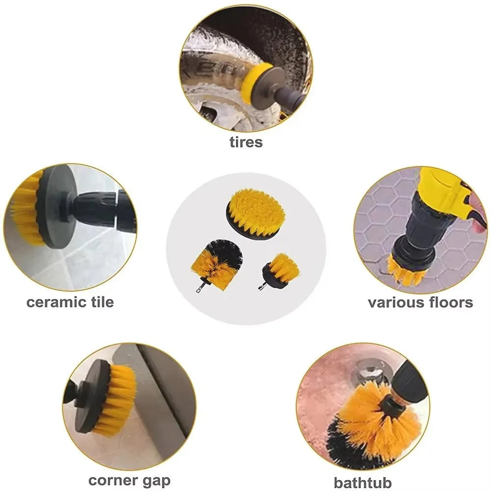 17-piece car detailing brush kit with nylon bristles and drill attachment in multicolour