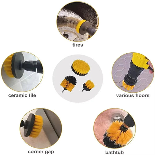 17-piece car detailing brush kit with nylon bristles and drill attachment in multicolour