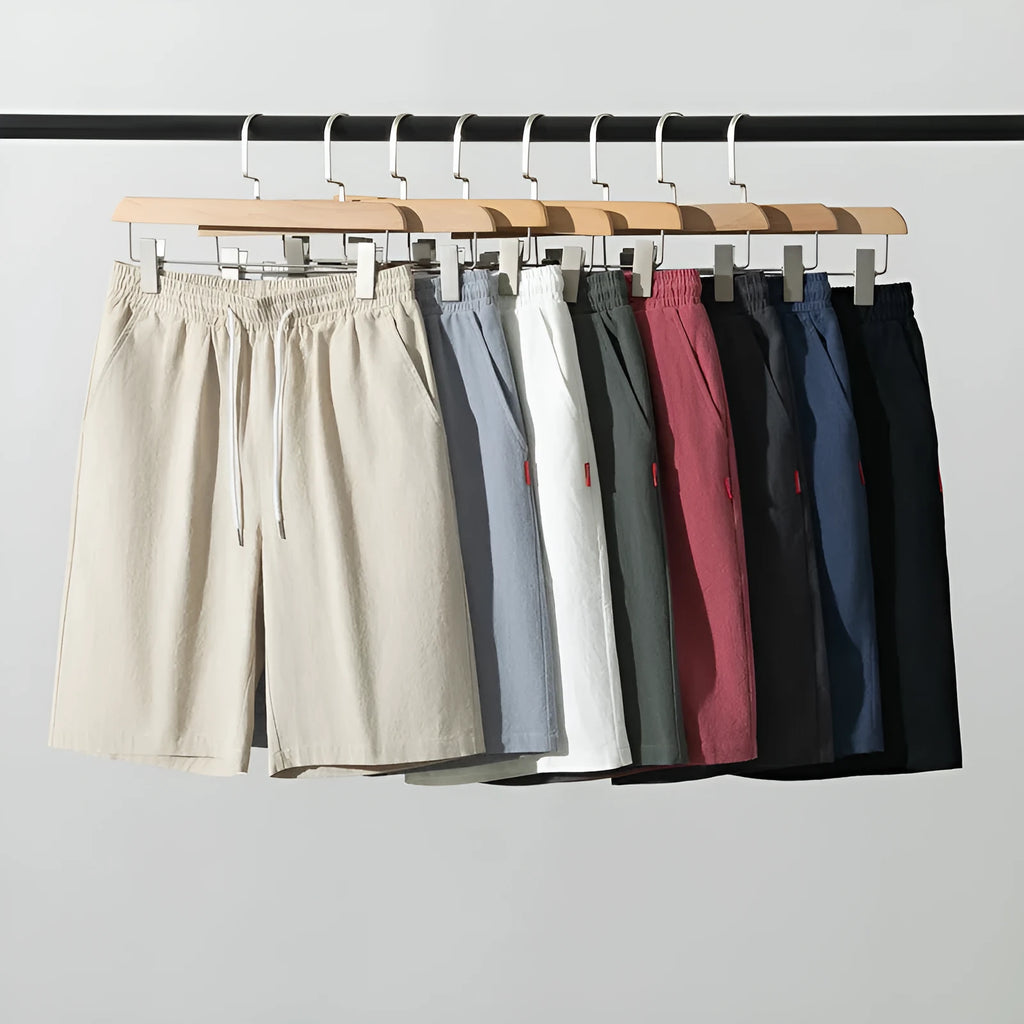 Chinese style solid colour cropped summer pants on a hanger.