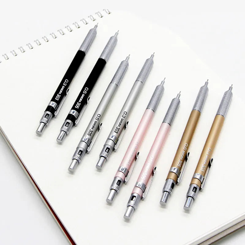 Metal mechanical pencil in gold, silver, black or pink with 0.5mm or 0.3mm lead size options
